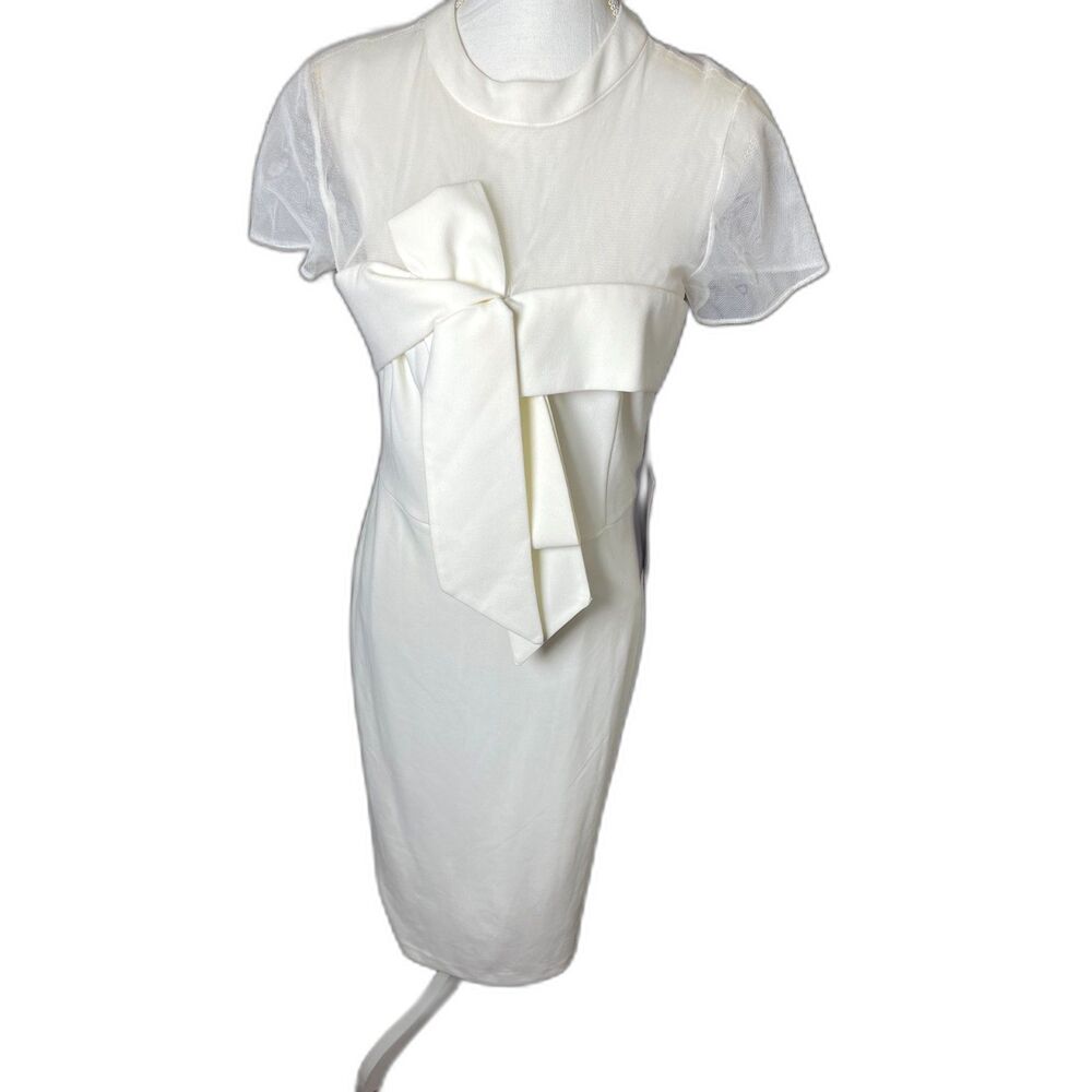 JS Collection Illusion neck, bow, midi dress size 8 off white New with tags - Picture 7 of 9